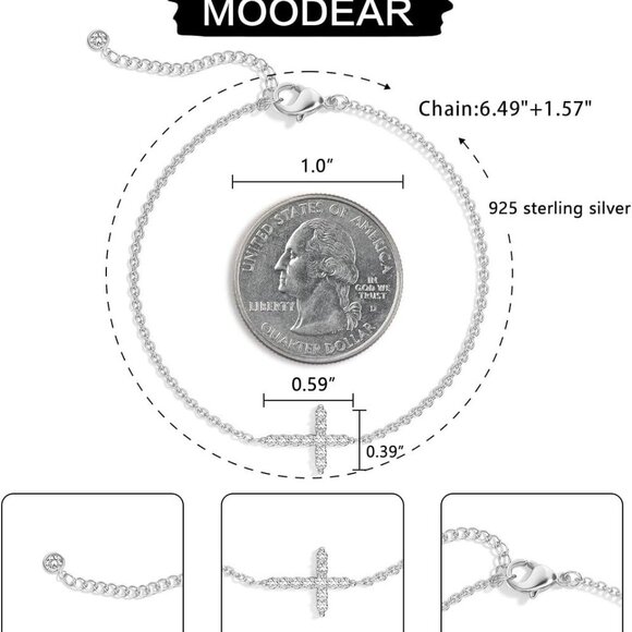 Dainty Cross Bracelet - 925 Sterling Silver/14k Gold Plated Diamond CZ Layered S - Picture 6 of 9